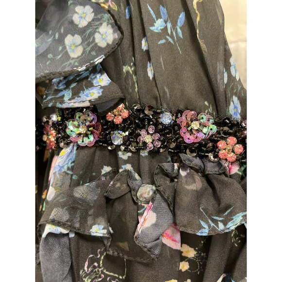 Mac Duggal Sz 10 Black Floral Beaded Waist Formal Gown Maxi Dress NWT - Picture 6 of 10